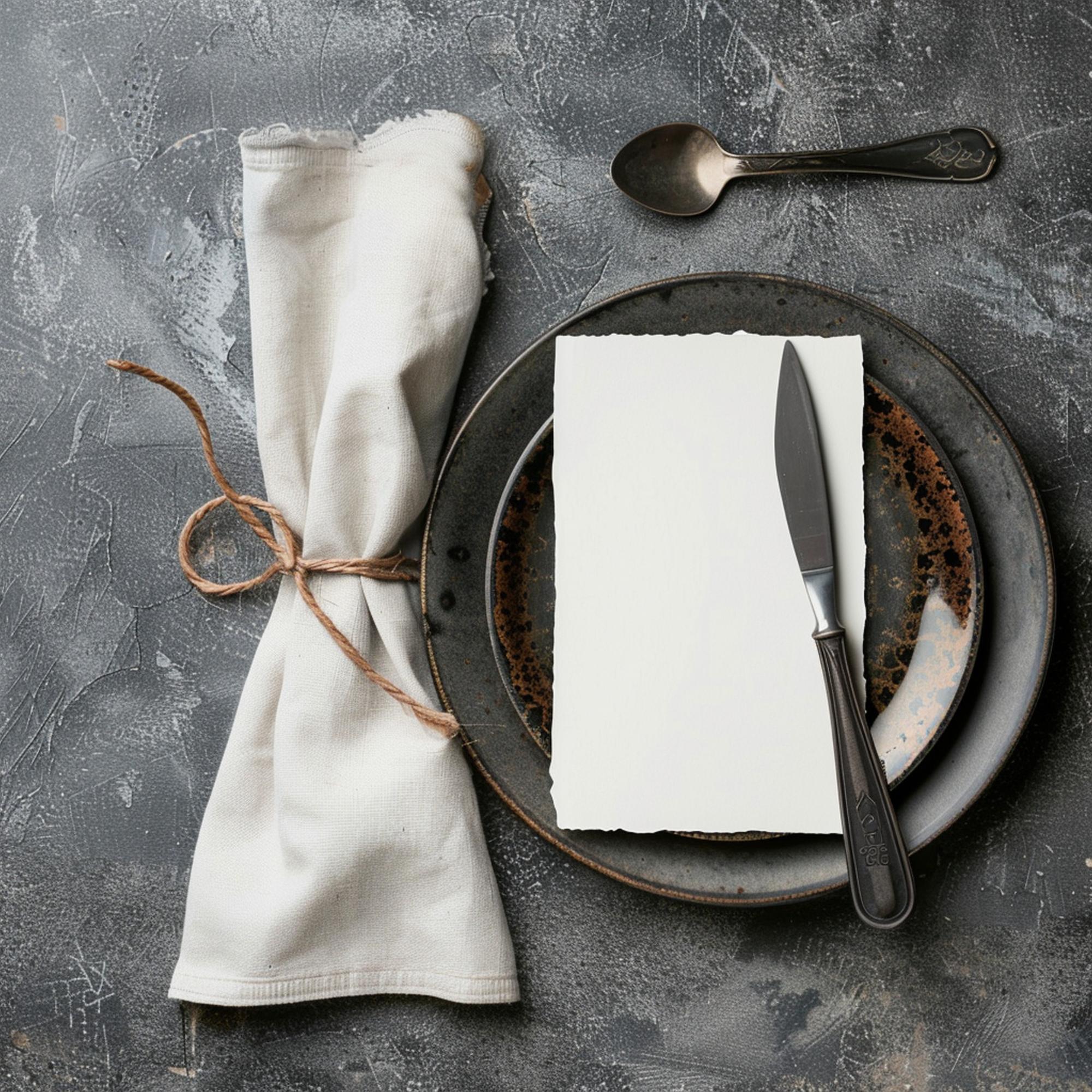 Menu card on textured paper with cutlery